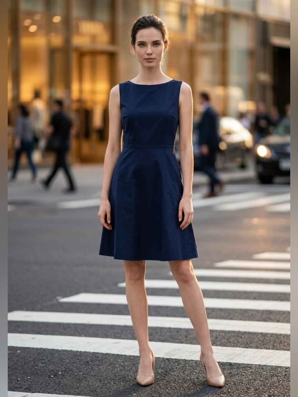 DRAPER JAMES NAVY BLUE FIT & FLARE BUSINESS CASUAL DATE NIGHT DRESS SZ 10